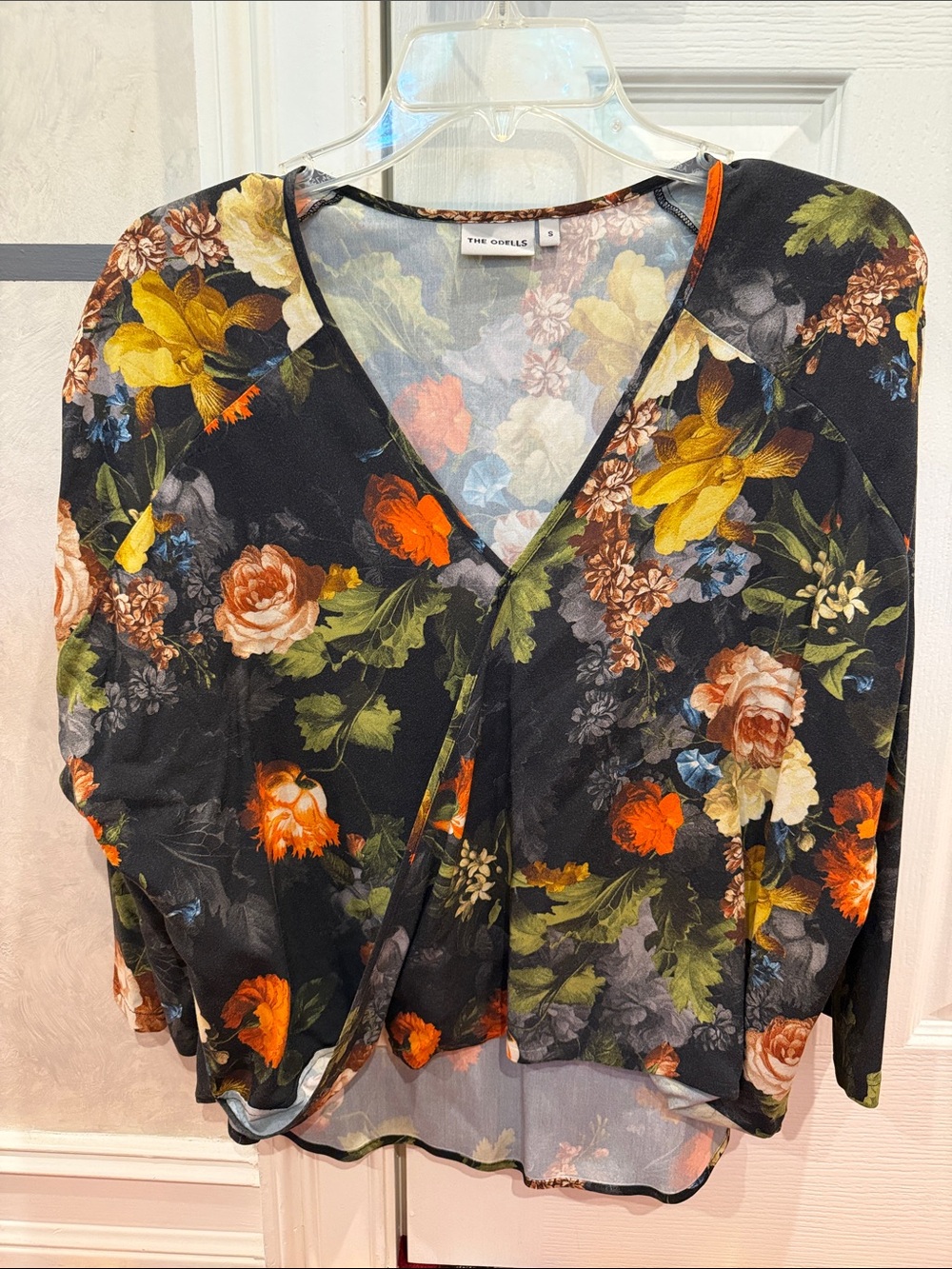 The Odells Black Floral V-Neck Blouse